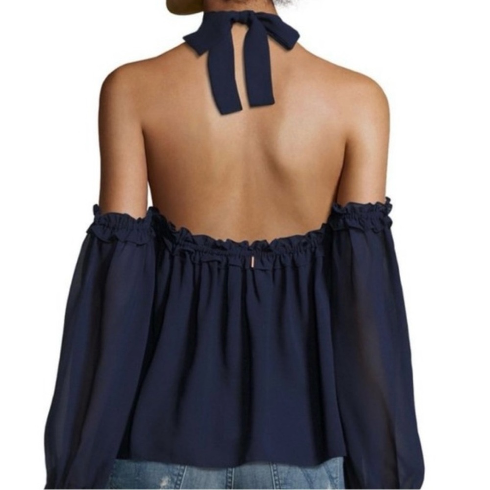NEW! MISA Los Angeles White "Livey" chiffon top with ruffled trim